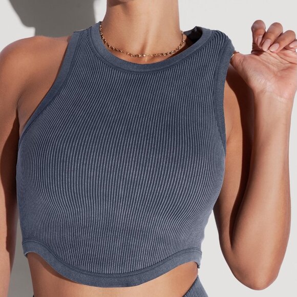 POPFLEX Let's Go Seamless Crop Top - Vintage Indigo - Picture 1 of 5